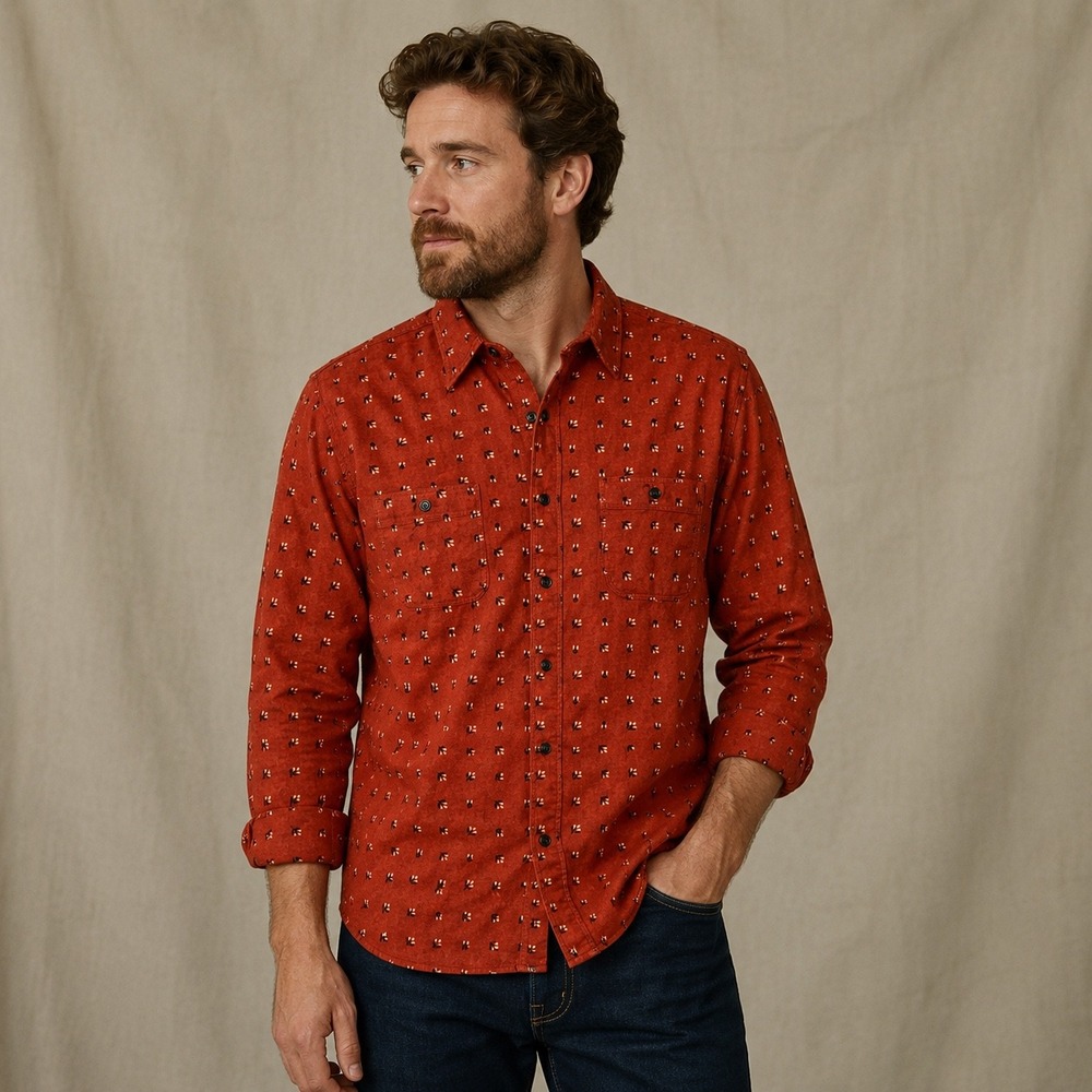Faherty Brand Mens XXL Red Floral Flannel Long Sleeve Button Down Shirt Pocket